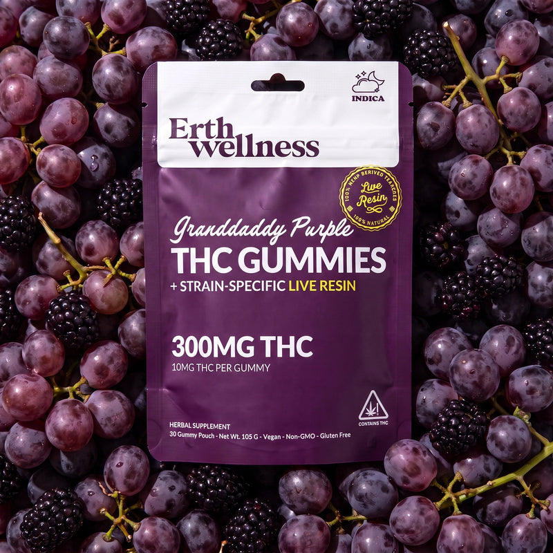 Erth Wellness 10mg Delta-9 THC gummies — Granddaddy Purple (I) 30ct package