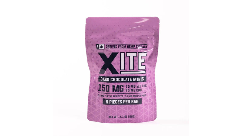 Xite - 15mg D9: 15mg CBD Minis — Dark Chocolate 5ct — package on white