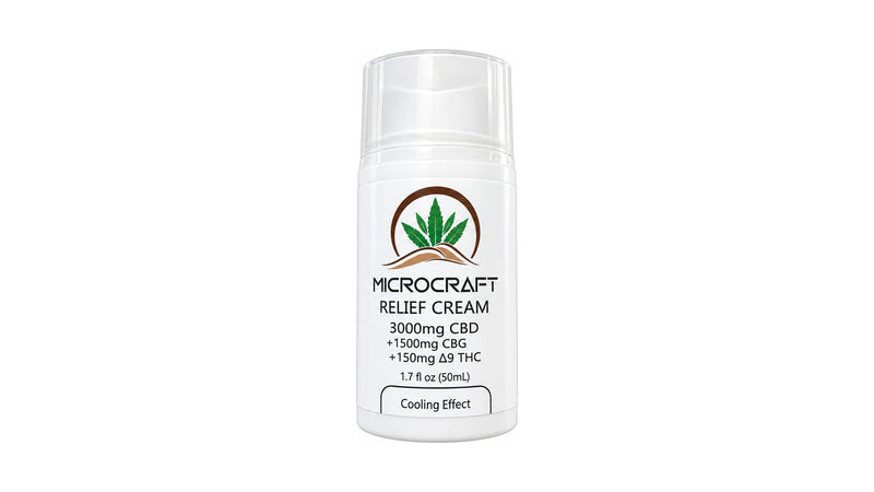 MicroCraft Relief Cream 3000mg CBD 1500mg CBG 150mg THC Cooling Effect — on white