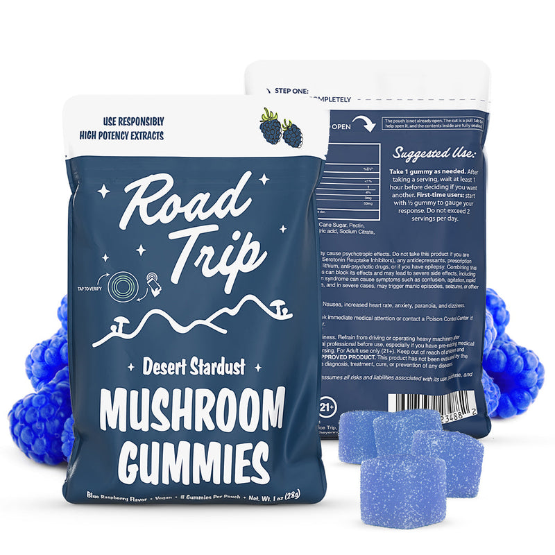 Road Trip Desert Stardust Mushroom Gummies — Blue Raspberry 8ct pouch