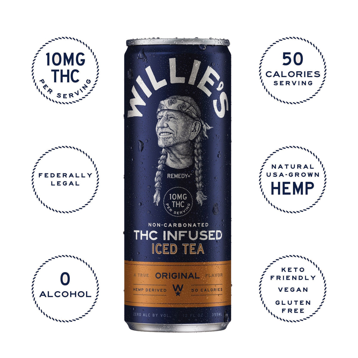 Willie's Remedy 10mg Iced Tea can — new design, representative can for four-pack listings