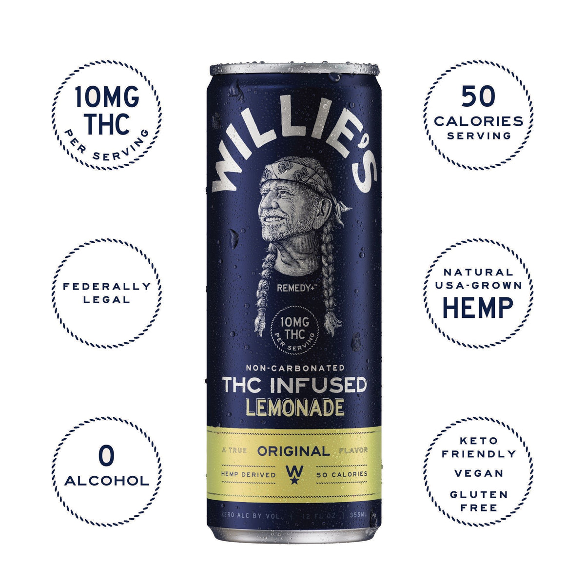 Willie's Remedy 10mg Lemonade can — new design, representative can for four-pack listings