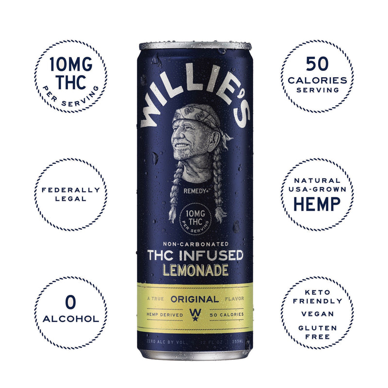 Willie's Remedy 10mg Lemonade can — new design, representative can for four-pack listings
