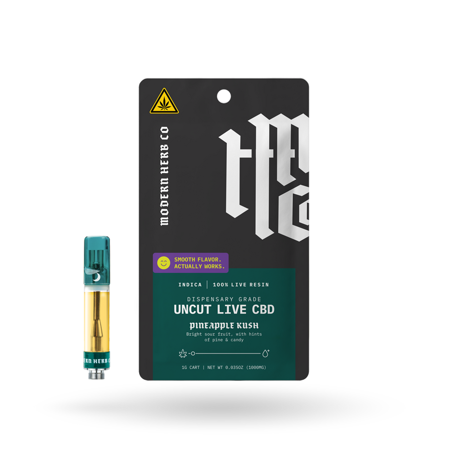 Live CBD Uncut Vape Cartridge, Pineapple Kush (Indica), 1g