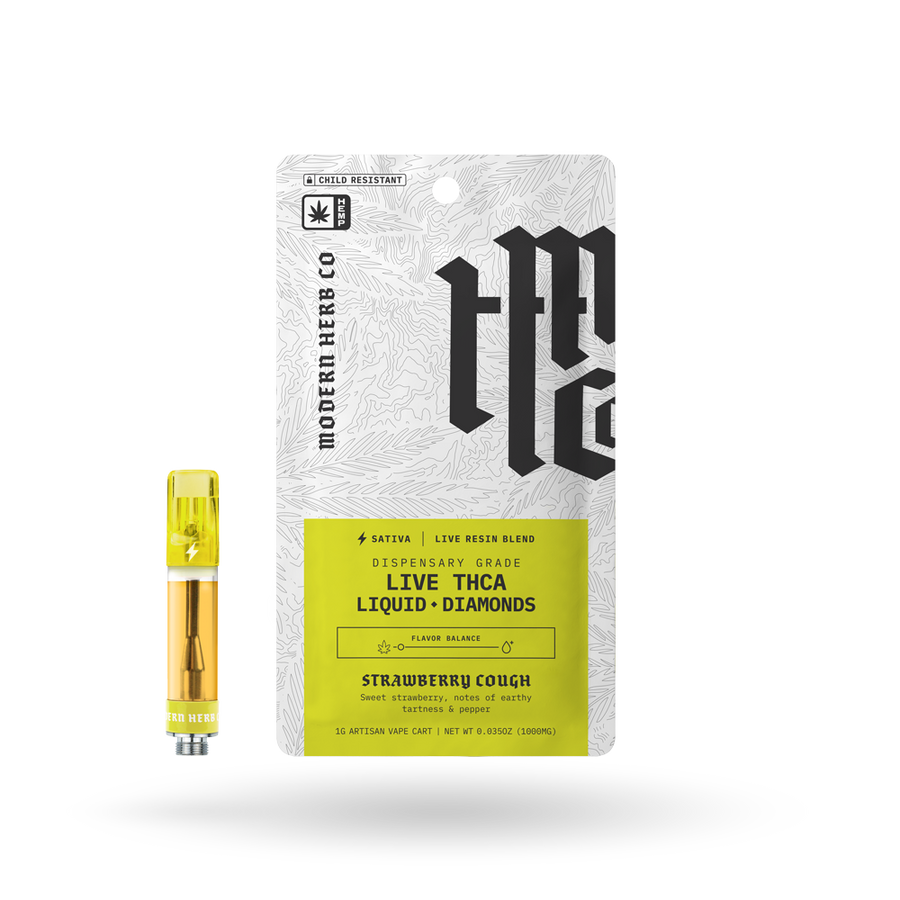 THCa Vape Cartridge Live Resin Liquid Diamonds: Strawberry Cough (Sativa) - 1g
