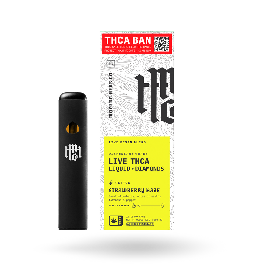 THCa Disposable Live Resin Liquid Diamonds: Strawberry Haze (Sativa) - 1g