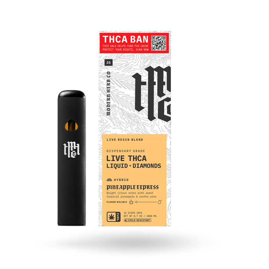 THCa Disposable Live Resin Liquid Diamonds: Pineapple Express (Hybrid) - 2g