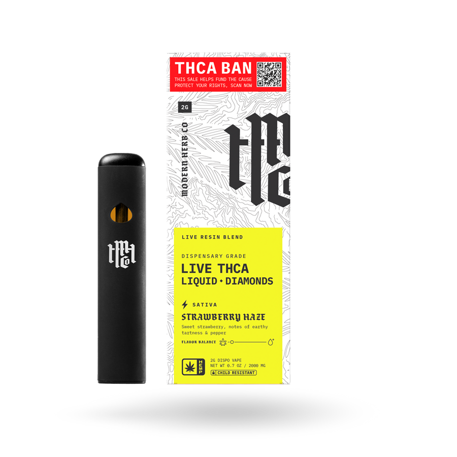 THCa Disposable Live Resin Liquid Diamonds: Strawberry Haze (Sativa) - 2g
