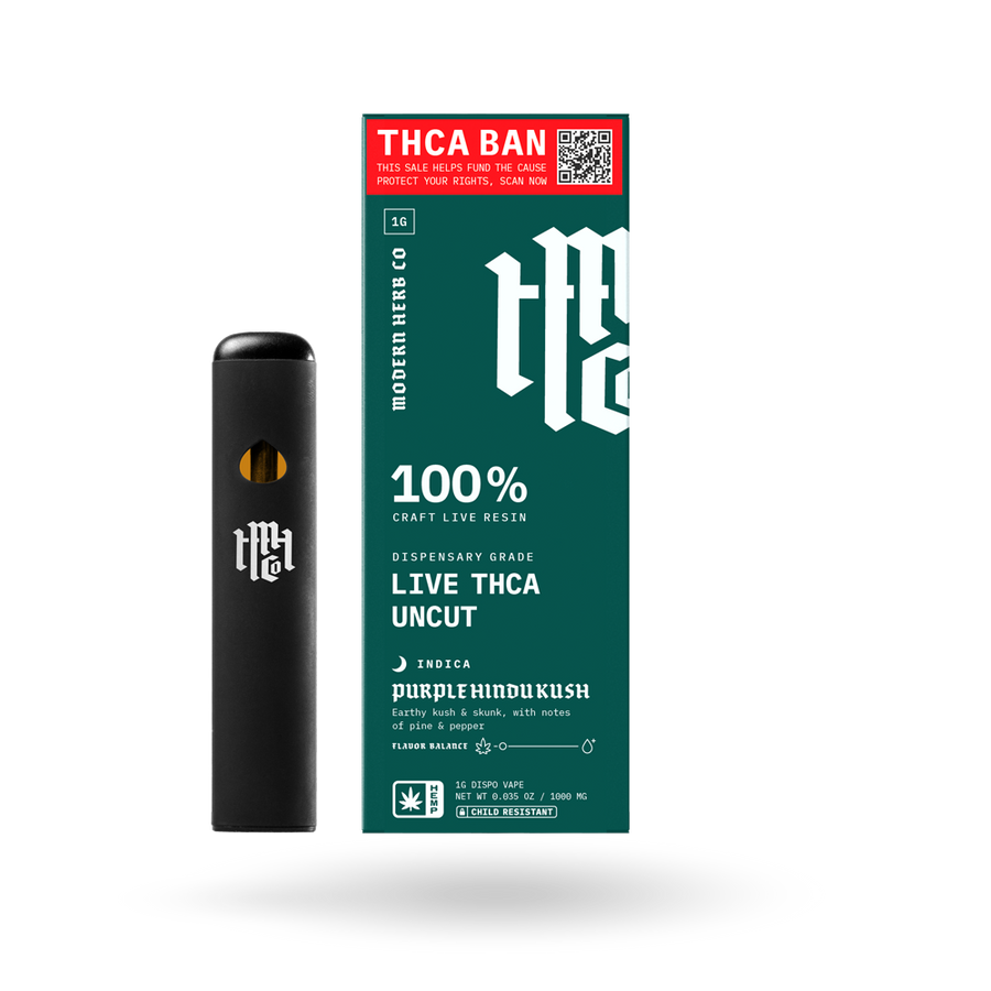 THCa Live Resin Disposable Uncut: Purple Hindu Kush (Indica) - 1g