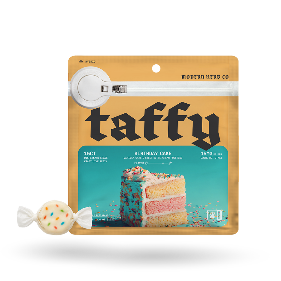 Live Resin D9 Taffy: Birthday Cake (Hybrid), 15ct