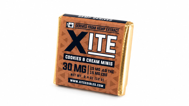 Xite - 15mg D9: 15mg CBD Minis — Cookies & Cream 1ct — package on white
