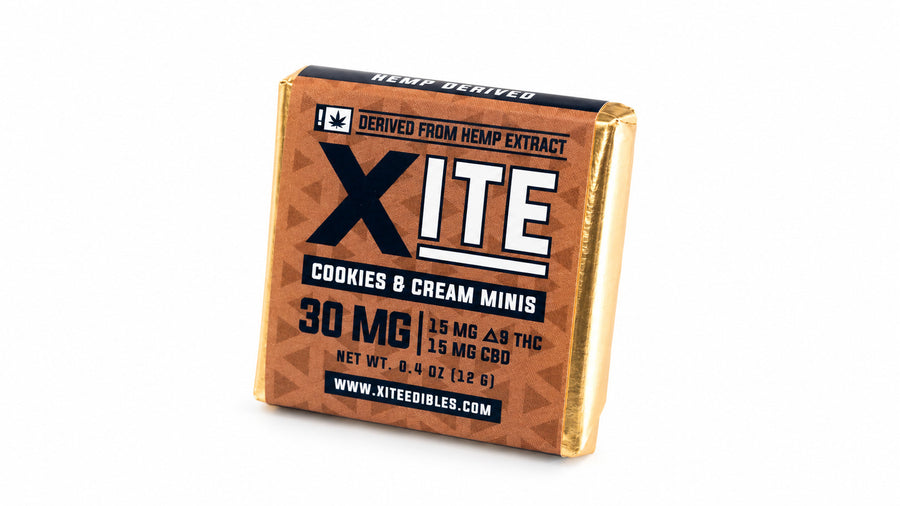 Xite - 15mg D9: 15mg CBD Minis — Cookies & Cream 1ct — package on white
