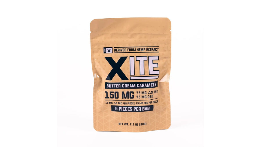 Xite - 15mg D9: 15mg CBD Minis — Butter Cream Caramel 5ct — package on white
