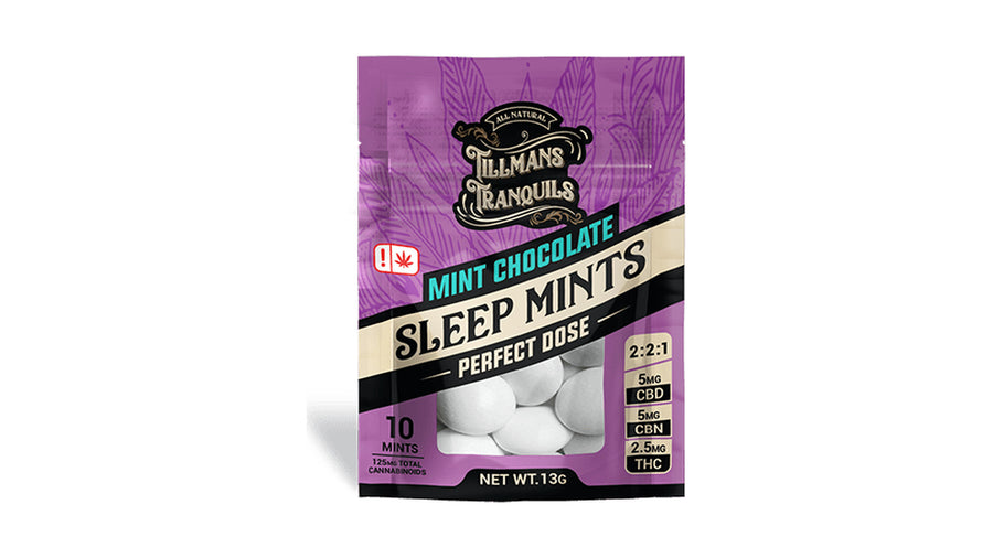 Tillmans Tranquils - D9 Mints · 2.5mg THC: 5mgCBD: 5mg CBN / Mint Chocolate (Sleep) — on white