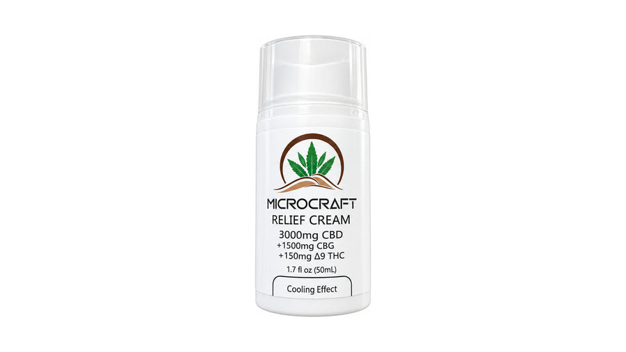 MicroCraft Relief Cream 3000mg CBD 1500mg CBG 150mg THC Cooling Effect — on white