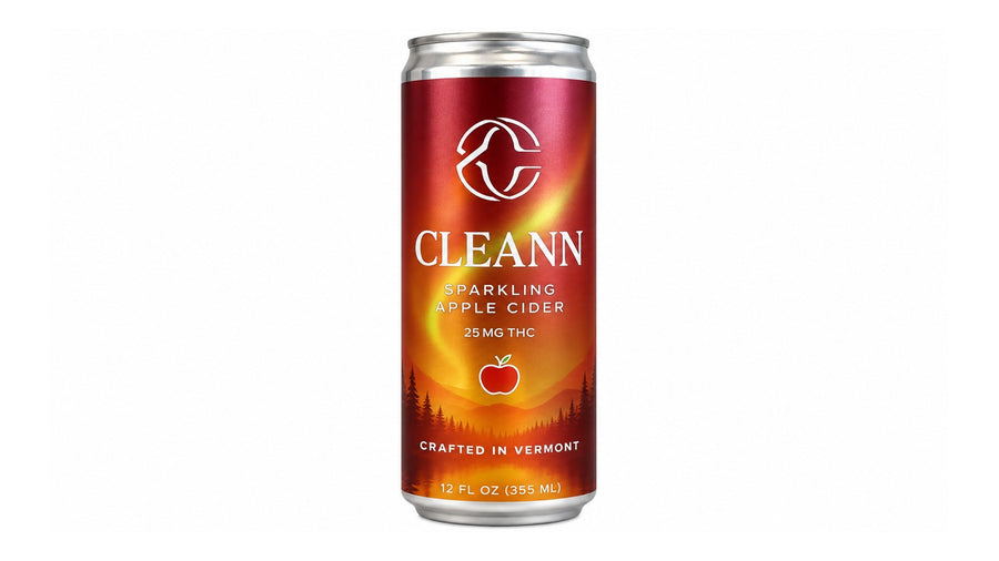 Cleann Sparkling Apple Cider 25 MG THC, 12 fl oz can on white