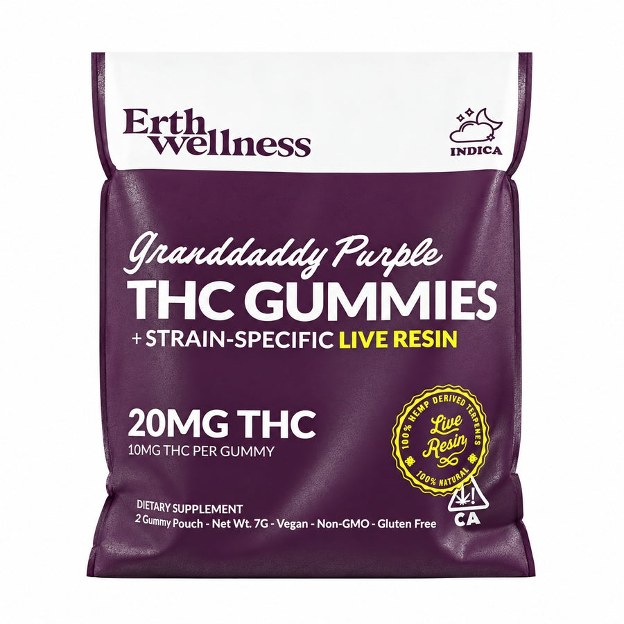 Erth Wellness - 10mg D9 Strain Specific Gummies / Grand Daddy Purple (I) 2ct — approved package photo