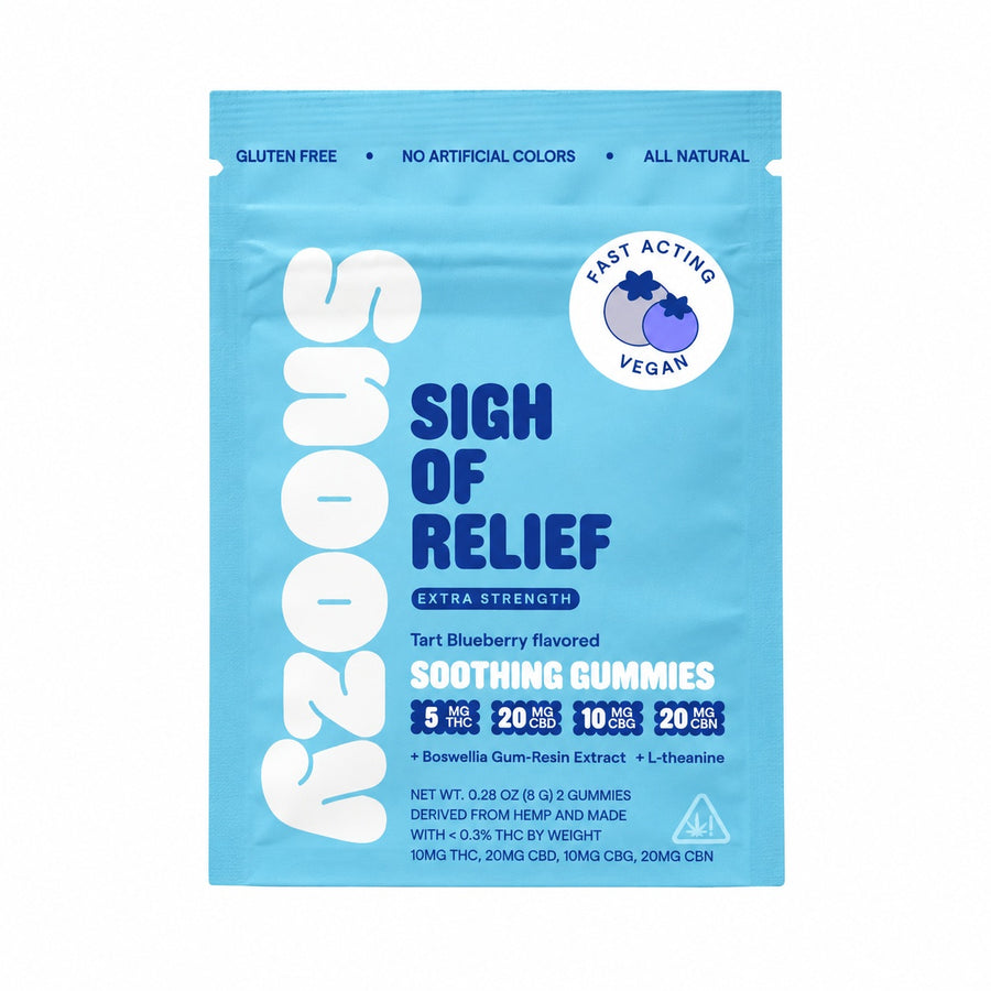 Snoozy - D9:CBD Mood Gummies / Sigh of Relief / Extra Stength / 2ct — approved package photo