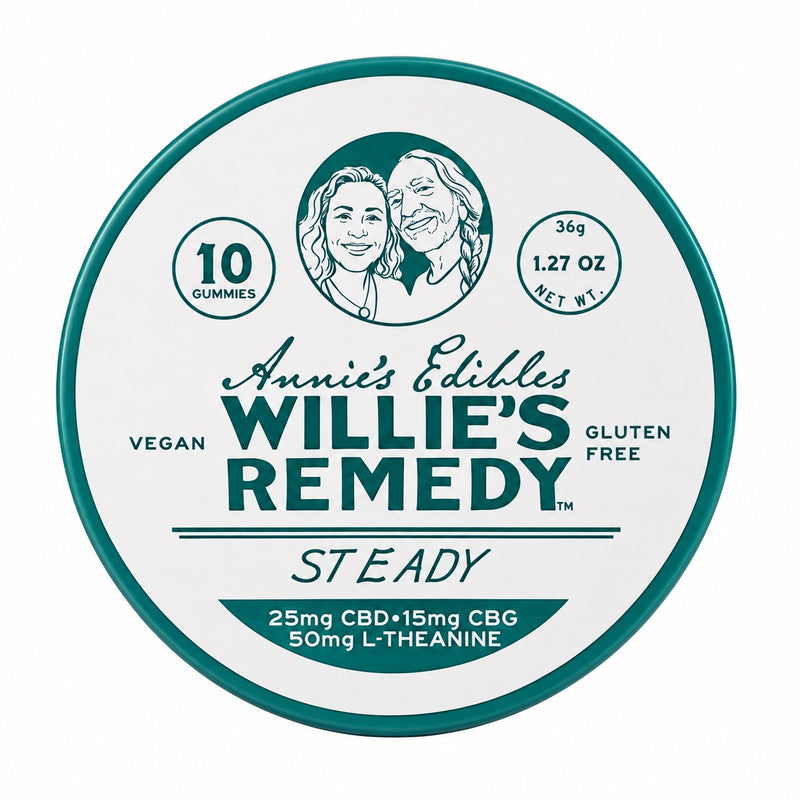 Willie's Remedy Gummies - Annie's Edibles / Steady-CBD/CBG/L-Theanine — approved package photo