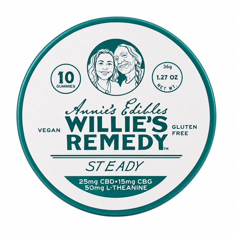 Willie's Remedy Gummies - Annie's Edibles / Steady-CBD/CBG/L-Theanine — approved package photo