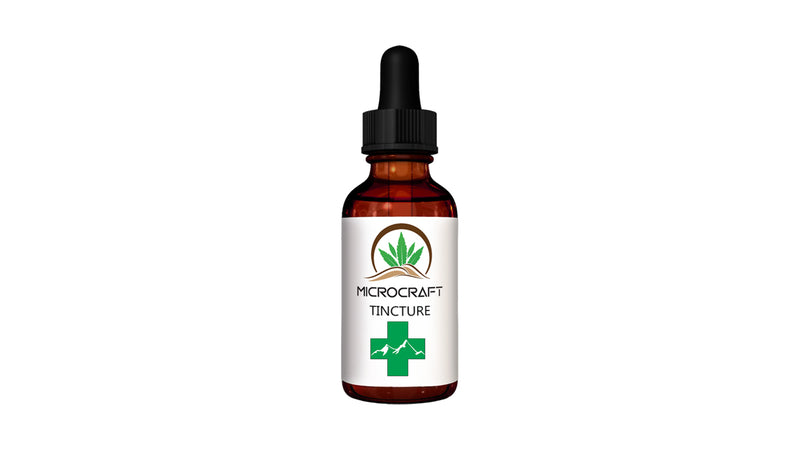 MicroCraft tincture bottle with Pinnacle green cross logo on white