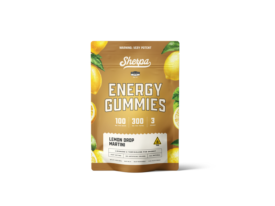 Sherpa - 100mg D9 Gummies — Lemon Drop Martini (S) 3ct — approved package on white
