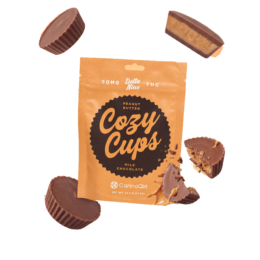 Canna Aid - 50mg D9 Cozy Cups — Peanut Butter w/ Milk Chocolate — approved package on white