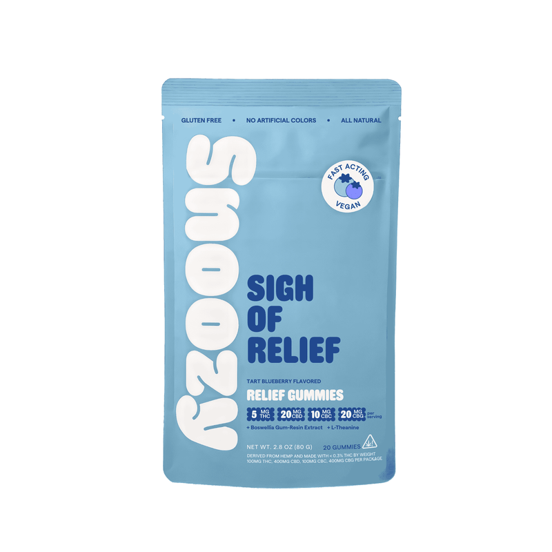 Snoozy Sigh of Relief regular strength, 20 gummies, 5mg THC per serving