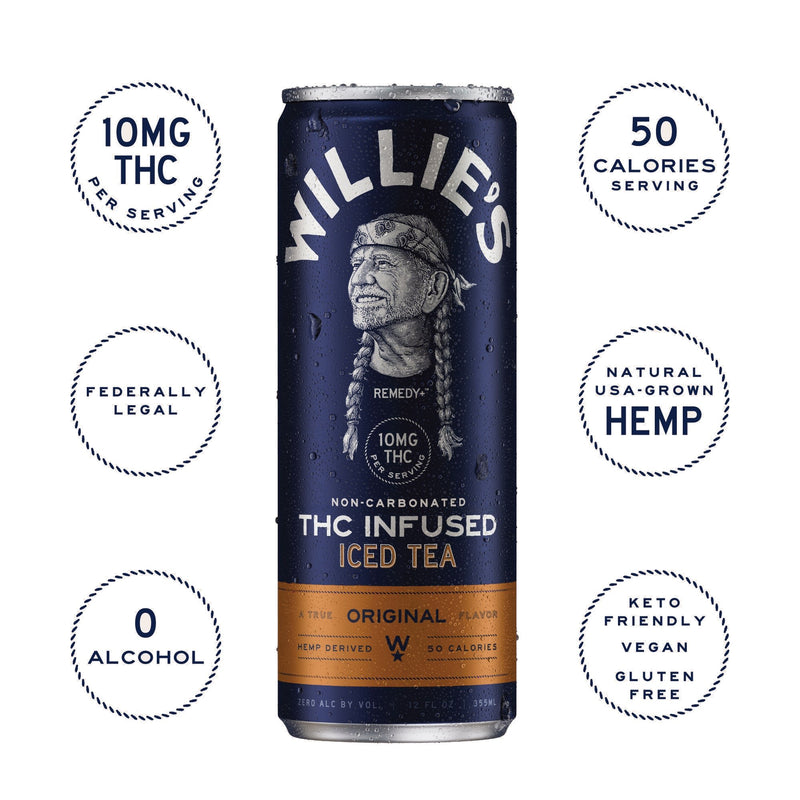 Willie's Remedy 10mg Iced Tea can — new design, representative can for four-pack listings