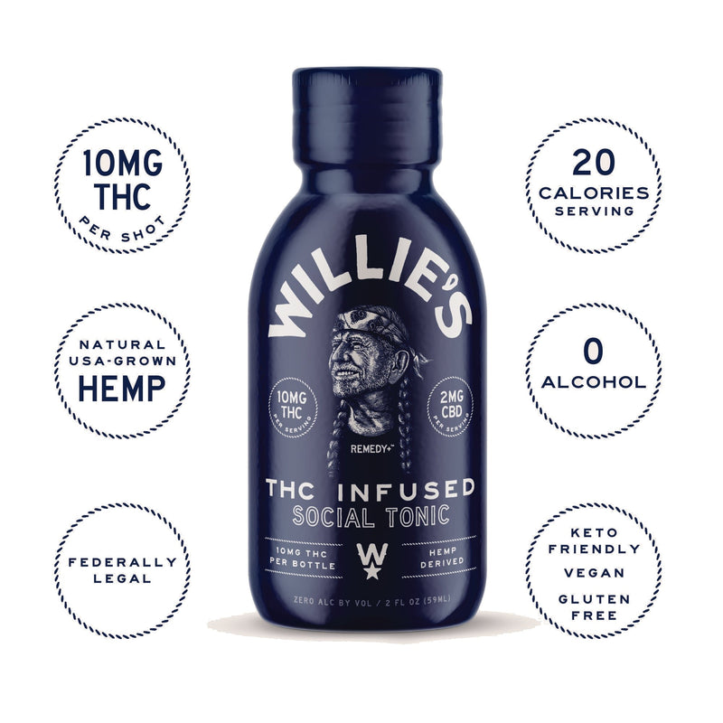 Willie's Remedy Social Tonic 10mg THC 2oz shot — current bottle design