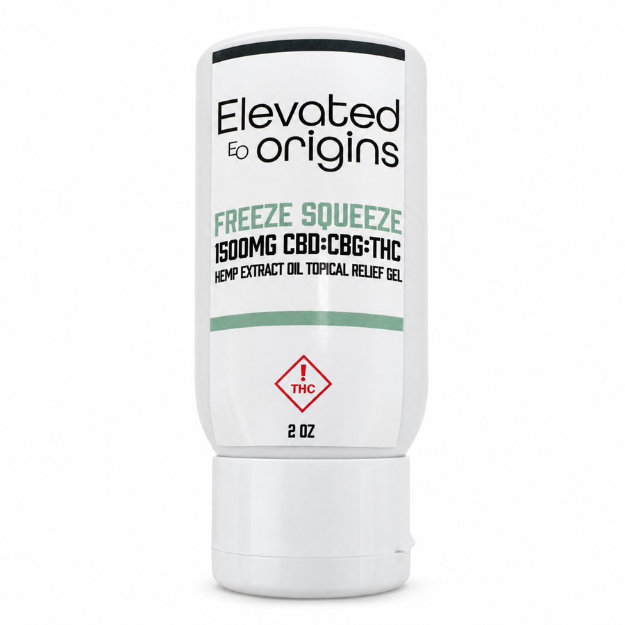 Elevated Origins Freeze Squeeze topical relief gel, 1500mg CBD CBG THC, 2 oz