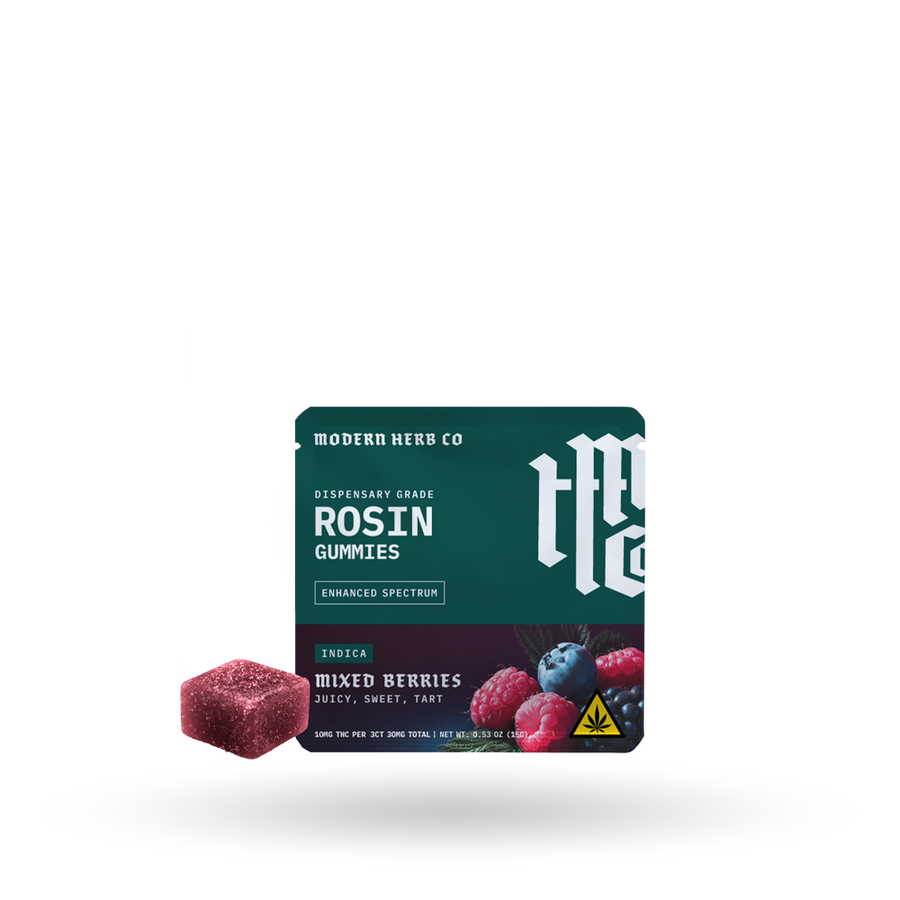 Modern Herb Co live rosin gummies — Mixed Berries indica, three-count