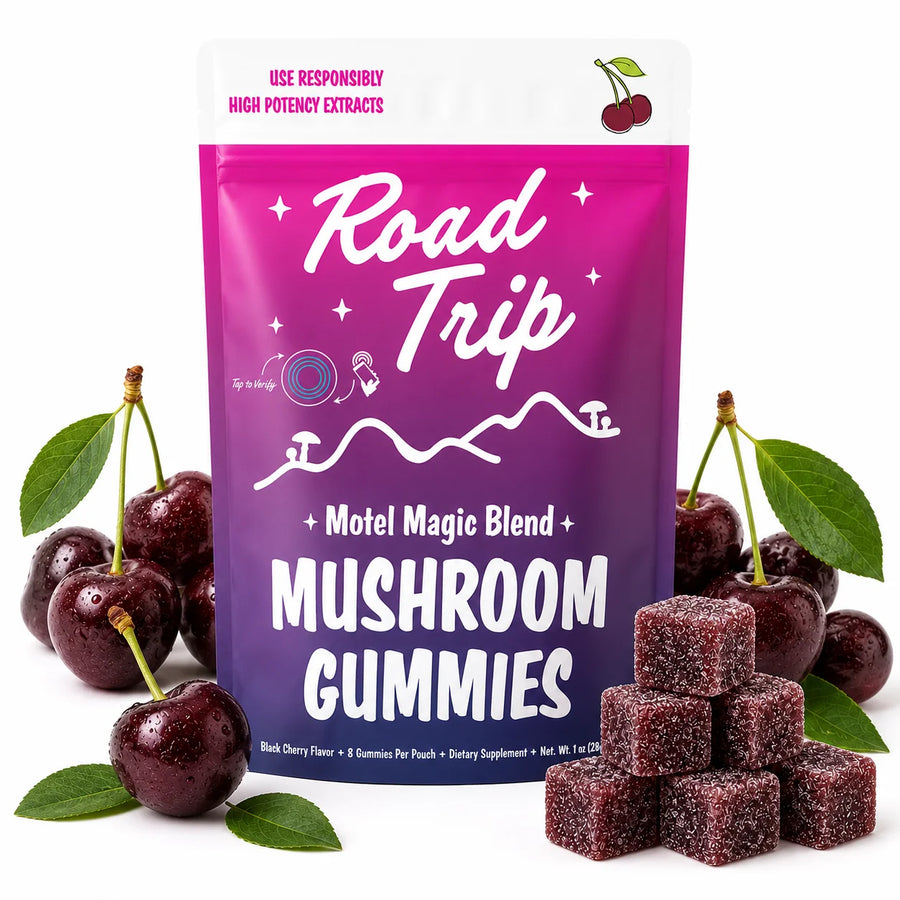 Road Trip Motel Magic Blend mushroom gummies — Black Cherry, 8 gummies